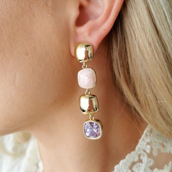 Kolczyki perłowe kwadraty Austrian Crystal STAL SZLACHETNA  