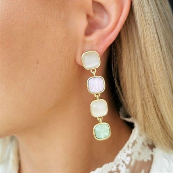 Kolczyki perłowe kwadraty Austrian Crystal STAL SZLACHETNA  