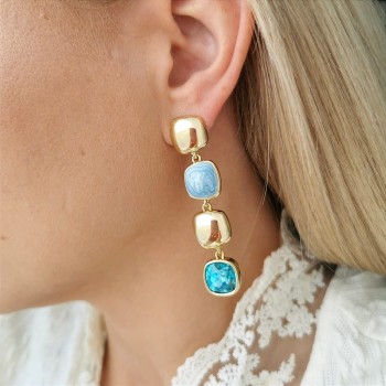 Kolczyki perłowe kwadraty Austrian Crystal STAL SZLACHETNA   