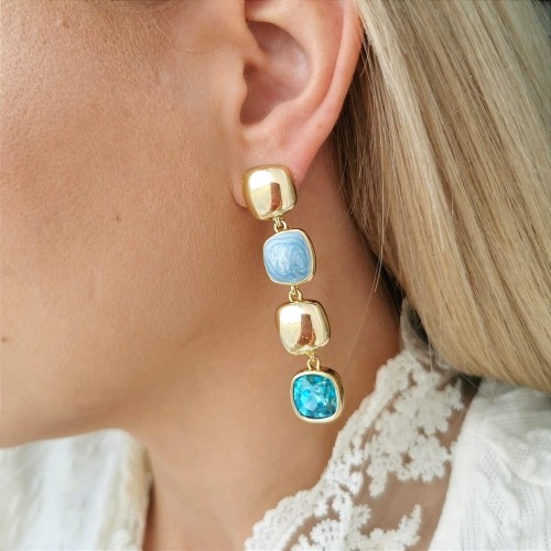 Kolczyki perłowe kwadraty Austrian Crystal STAL SZLACHETNA