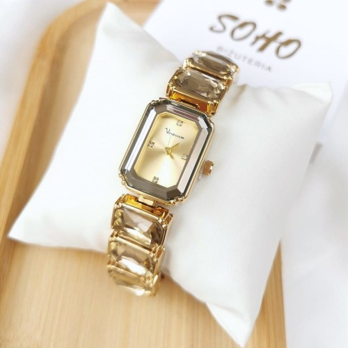 Zegarek Premium Crystal ze złotymi kryształami STAL SZLACHETNA