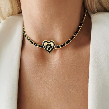 Naszyjnik choker pancerka serce z kwiatem STAL SZLACHETNA  