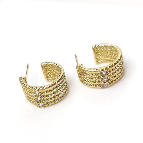 Kolczyki  kółkola tłoczone z kryształem POZŁACANA STAL