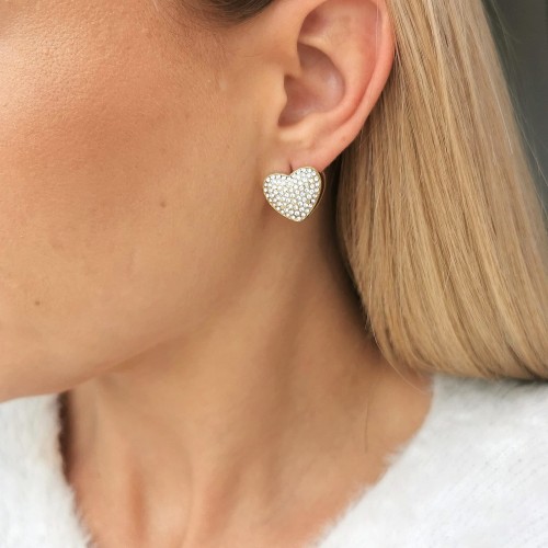 Złote kolczyki ze STALI CHIRURGICZNEJ serca jasne kryształy