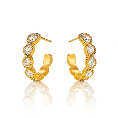 Złote kolczyki koła kryształowe POZLACANA STAL