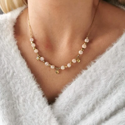  Naszyjnik serduszka różowe kamienie ze STALI CHIRURGICZNEJ złoty