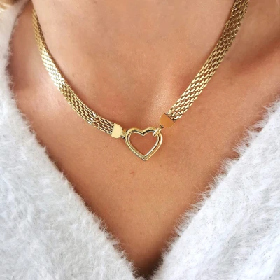 Naszyjnik choker serce mesh STAL CHIRURGICZNA złoty Premium  