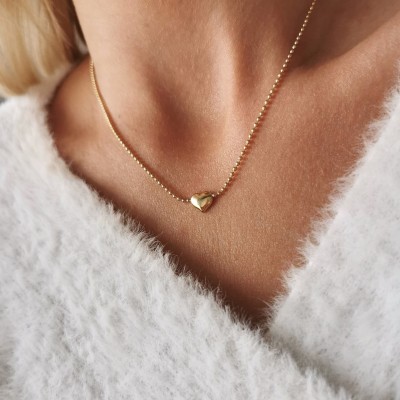 Złoty naszyjnik SERCE kulki ze STALI CHIRURGICZNEJ 