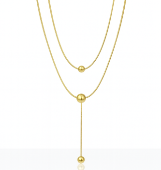 Naszyjnik ze STALI CHIRURGICZNEJ podwójny żmijka kulki kolor złoty