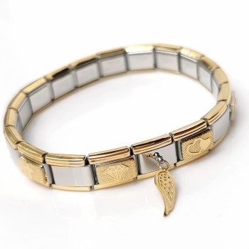 Bransoletka modułowa  skrzydło ze STALI CHIRURGICZNEJ złoto-srebrna Premium