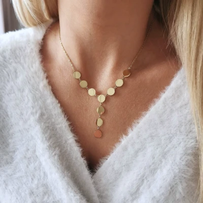 Złoty naszyjnik ze STALI CHIRURGICZNEJ krawatka monetki kółeczka 