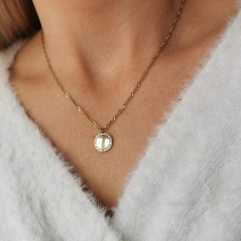 Naszyjnik zawieszka monetka kryształy ze STALI CHIRURGICZNEJ złoty 