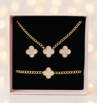 Zestaw biżuterii  Classy Pearl Clover POZŁACANA STAL  