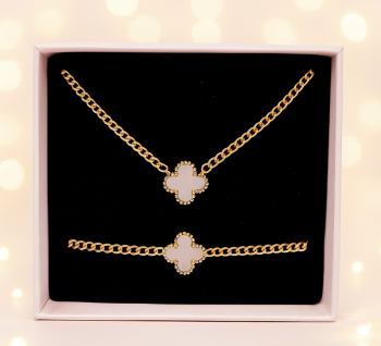 Zestaw biżuterii  Classy Pearl Clover POZŁACANA STAL   