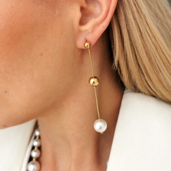 Kolczyki ze STALI CHIRURGICZNEJ kulka perła wiszące żmijki kolor złoty  