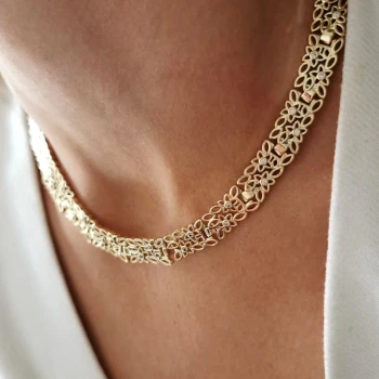  Naszyjnik kolia kwiatuszki z cyrkoniami POZŁACANA STAL 