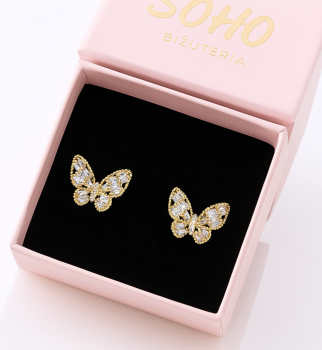 Kolczyki POZŁACANE STAL motylki małe kryształy  