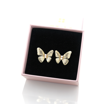 Kolczyki motyle z perłami POZŁACANE STAL 