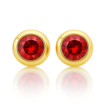 Kolczyki złote z  czerwonym kryształem POZŁACANA STAL 
