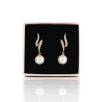 Kolczyki złote perła z kryształami POZŁACANA STAL   