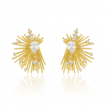 Kolczyki złote promienie z kryształami POZŁACANA STAL   