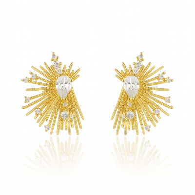 Kolczyki złote promienie z kryształami POZŁACANA STAL   