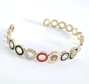 Bransoletka złota obręcz POZŁACANA STAL emaliowane drzewka szczęścia