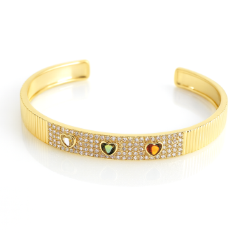  Bransoletka bangle serduszka z kryształami POZŁACANA 