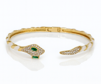  Bransoletka bangle wąż z kryształami biala POZŁACANA 