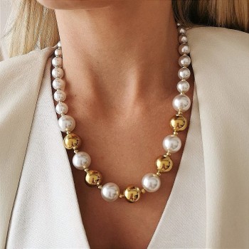 Naszyjnik perły kulki złote POZŁACANA STAL PREMIUM