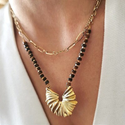 Naszyjnik tygrysie oko zawieszka boho POZŁACANA STAL