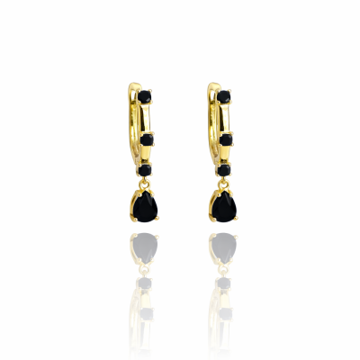 Kolczyki czarne kryształy POZŁACANE ze STALI SZLACHETNEJ 