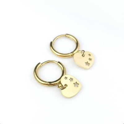 Kolczyki ze STALI CHIRURGICZNEJ  serduszka gwiazdki kolor złoty 