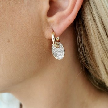 Kolczyki 2w1 POZŁACANA STAL koła kryształowa zawieszka 