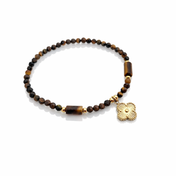 Bransoletka koniczynka tygrysie oko ze STALI CHIRURGICZNEJ złota  