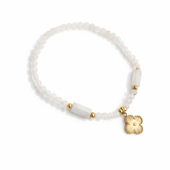 Bransoletka koniczynka kryształ górski ze STALI CHIRURGICZNEJ złota   