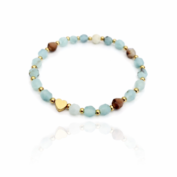 Bransoletka z amazonitami zlote serduszko POZŁACANA STAL