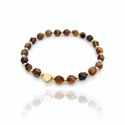 Bransoletka TYGRYSIE OKO zlote serduszko POZŁACANA STAL  