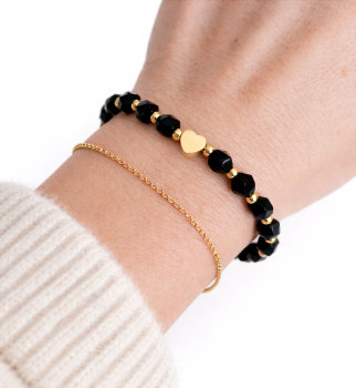 Bransoletka  ONYKS zlote serduszko POZŁACANA STAL  