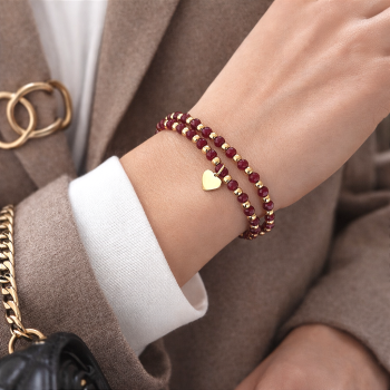 Bransoletka  zlote serduszko czerwone koraliki POZŁACANA STAL   