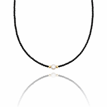  Naszyjnik perła czarne kryształy ze STALI CHIRURGICZNEJ  