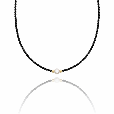  Naszyjnik perła czarne kryształy ze STALI CHIRURGICZNEJ  