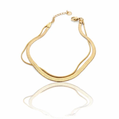 Bransoletka żmijka płaska podwójna ze STALI CHIRURGICZNEJ  złota 