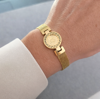 Bransoletka mesh meduza grecki wzór POZLACANA STAL CHIRURGICZNA PREMIUM