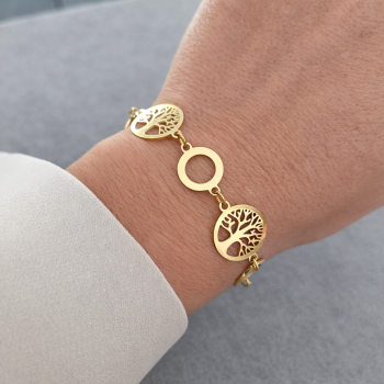 Bransoletka drzewka szczęścia kółka POZLACANA STAL CHIRURGICZNA PREMIUM 