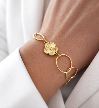 Bransoletka kwiatuszki złote czarne POZLACANA STAL CHIRURGICZNA PREMIUM   