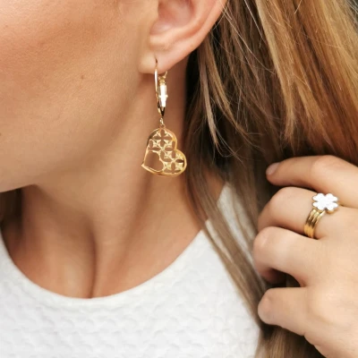 Kolczyki ze STALI CHIRURGICZNEJ Ażurowe serca kolor złoty 