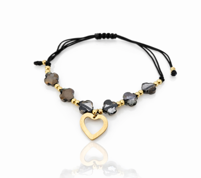 Bransoletka serce złote koniczynki kryształowe POZŁACANA STAL