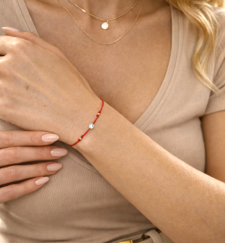  Bransoletka STAL CHIRURGICZNA kryształ czerwony sznurek Blueberry