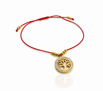 Bransoletka drzewko szczęścia czerwony sznurek STAL CHIRURGICZNA 